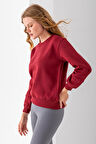 Kadın Bisiklet Yaka Kol Parçalı 3İp Şardonlu Sweatshirt Bordo - 2513