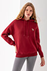 Kadın Kapüşonlu Ceylan Nakışlı 3İp Sweatshirt Bordo - 2622
