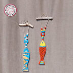 Uretti - Fatma 4830 7401 El Yapımı 2'li Balık Duvar Süsü - Kırmızı / Mavi