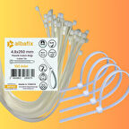 4.8x250 mm Şeffaf Beyaz Plastik Kablo Bağı Klipsi Cırt Kelepçe 100 Adet