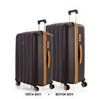 MÇS Bavul Büyük ve Orta 2li Set Silikon Valiz V305 Kahve/Şampanya