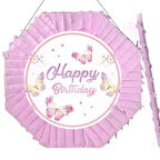 Kelebek desenli Pembe Pinyata happy birthday 42 cm pembe sopalı Doğum Günü Eğlencesi ve Parti Oyunu