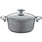 OMS Granit 30X13,5 CM Gri Derin Tencere Cam Kapaklı 3110