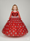 2–3 Yaş – Uzun Kol Pullu Simli Kırmızı Kartanesi Frozen Yılbaşı Balo Kostüm Elbise