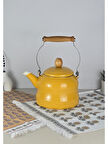 Alev Vintage Demlik Ahşap Saplı Emaye Çaydanlık Kettle 2,5Lt Sarı