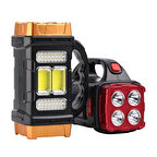 CT-STONES® Solar ve USB Şarjlı LED + COB El Feneri | 1500 mAh Şarjlı Taşınabilir Çalışma Işığı-Su Geçirmez HB-2678