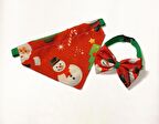Ayarlanabilir Kedi Köpek Bandana Papyon Seti - Yılbaşı Hediyesi L Beden 45-55 cm