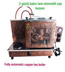 2 Gözlü Bakır Tam Otomatik Çay Kazanı Gaz Emniyet Kilit Sistemli Bayraklı ve Osmanlı Tuğra Modelli elektrik + doğalgazlı