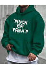 Trick Or Treat Baskılı kapüşonlu Cepli Sweatshirt