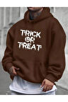 Trick Or Treat Baskılı kapüşonlu Cepli Sweatshirt