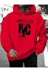 NYC Baskılı kapüşonlu Cepli Sweatshirt