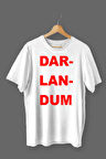 Darlandum Baskılı Pamuklu Likralı T-shirt (Kırmızı Yazılı Beyaz) S Beden