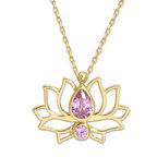 Pembe Taşlı Altın Lotus Çiçeği Kolye