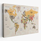 Harita Sepeti Türkçe Dünya Haritası Kanvas Tablo Ülke Başkentli ve Okyanus Detaylı Tablo 2744