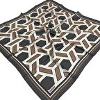 L'awilia Füme Kahverengi Geometrik Desen Tivil İpek Eşarp 29027-39