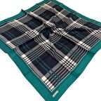 L'awilia Siyah Zümrüt Yeşil Ekose Desen Tivil İpek Eşarp 29035-52