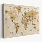 Harita Sepeti Türkçe Dünya Haritası Kanvas Tablo Ülke Başkentli ve Okyanus Detaylı Tablo 2764