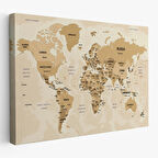 Harita Sepeti Dünya Haritası Kanvas Tablo Ülke Başkentli ve Okyanus Detaylı Tablo 2765