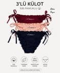Intive Sugar 3'lü Yandan Saten Bağlamalı %95 Pamuklu Lolita Külot Set (Somon,Lacivert,Bordo)