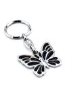 Siyah Renkli Kelebek Anahtarlık Gümüş