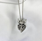 Gümüş Renk Savaşçı Viking Kurukafa Kolye