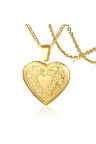 Kalp Şeklinde Kapaklı 316L Paslanmaz Çelik Gold Renk Resim Konulabilen Kadın Kolye