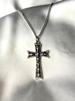 Kurukafa Detaylı Gotik Haç Gümüş Kaplama Kolye