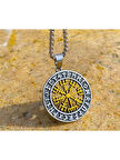 Viking Nordik Vegvisir İşlemeli Runik Sembollü 316L Paslanmaz Çelik Kolye Gold