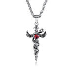 Gotik Witchcraft Haç Vintage Ejder Kanatlı Zirkon Taş 316L Çelik Unisex Paslanmaz Kolye