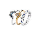 Güneş Yıldız Ay Üçlü İşlemeli Ayarlanabilir Kadın Yüzük 3 adet 3'lü