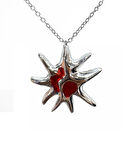 Gotik Tarz Güneş Kırmızı 925 Ayar Gümüş Kaplama 60cm Kolye ve Zincir
