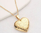 Desenli Kalp Gold Model Metal Kapağı Açılabilen Resim Kolye