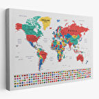 Harita Sepeti Dünya Haritası Son Derece Ayrıntılı Eğitici ve Bayraklı Kanvas Tablo 2794