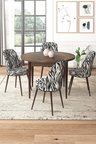 Tor Serisi Yuvarlak 90x90 Sabit Barok Ahşap Desen Masa Takımı Ve 4 Zebra Desen Sandalye