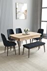 Loft Meşe Desen 80x132 Açılabilir Mdf Yemek Odası Takımı 4 Sandalye, 1 Bench