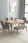 Loft Meşe Desen 80x132 Açılabilir Mdf Yemek Odası Takımı 4 Sandalye, 1 Bench