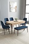Loft Meşe Desen 80x132 Açılabilir Mdf Yemek Odası Takımı 4 Sandalye, 1 Bench
