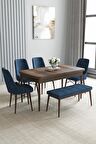Loft Barok Desen 80x132 Açılabilir Mdf Yemek Odası Takımı 4 Sandalye, 1 Bench