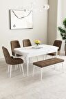 Mabel Beyaz 80x132 Açılabilir Mdf Yemek Odası Takımı 4 Sandalye, 1 Bench
