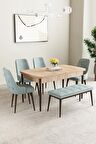 Mabel Meşe Desen 80x132 Açılabilir Mdf Yemek Odası Takımı 4 Sandalye, 1 Bench