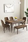 Mabel Barok Desen 80x132 Açılabilir Mdf Yemek Odası Takımı 4 Sandalye, 1 Bench
