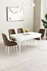 Mabel Beyaz Mermer Desen 80x132 Açılabilir Mdf Yemek Odası Takımı 4 Adet Sandalye