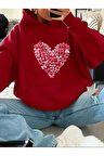 Kalp Fiyonk Baskılı İçi Polarlı Kapüşonlu Sweatshirt