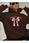 Pertty Gırls Yazı Detay Baskılı İçi Polarlı Kapüşonlu Sweatshirt