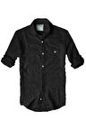 slim fit italyan kesim gerçek keten gömlek -- siyah--