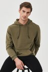 Erkek Haki Standart Fit Normal Kesim Kapüşonlu Sweatshirt
