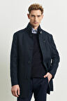 Erkek Lacivert Standart Fit Normal Kesim Içi Çıkma Yelekli Yünlü Kışlık Kaban