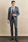 Erkek Lacivert-gri Ekstra Slim Fit Dar Kesim Kırlangıç Yaka Kareli Klasik Takım Elbise