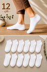 12 Çift Beyaz Patik Unisex Çorap | Pamuklu, Nefes Alan, Terletmeyen