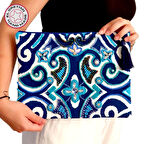 Uretti - Sümeyya 2589 5245 El Yapımı Mavi Renk Etnik Desenli Boncuk İşlemeli Clutch Çanta